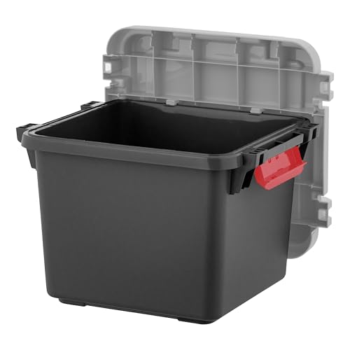 Image of IRIS USA 4 Pack TrailBox, 8 Gallon Lockable Storage Trunk Box, Truck Bed Bin Heavy-Duty Containers Camping Gear, Adventure Chest - Dark Gray /Gray