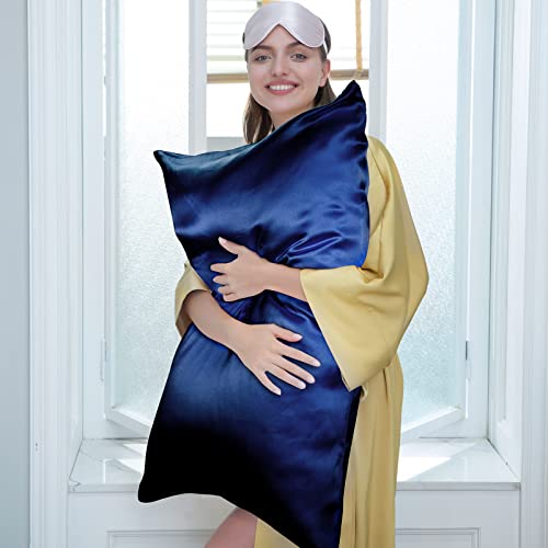 J Jimoo 100% Mulberry Silk Pillowcase For Hair And Skin, Both Sides 19 Momme Pure Natural Silk Pillowcases Soft Breathable Queen 20''Ã—30'', Navy Blue 1 Pack #TOP3