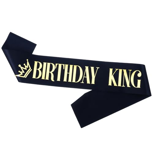 Piriuuo Birthday King Sash, Gold Foil Letter and Black Birthday Sash for Men- Satin Birthdays King Decorations for Men Adults
