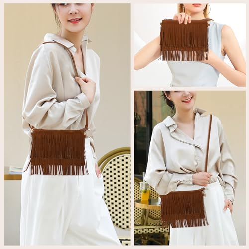 Bolso bandolera vintage con flecos en marrón miniatura 2