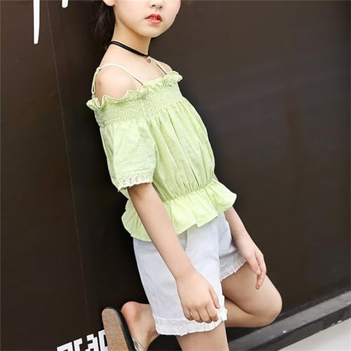 Girls Cute Summer Clothes Spaghetti Strap Smocked Off Shoulder Lace Short Sleeve Tops Solid Fashion Casual Clothes4