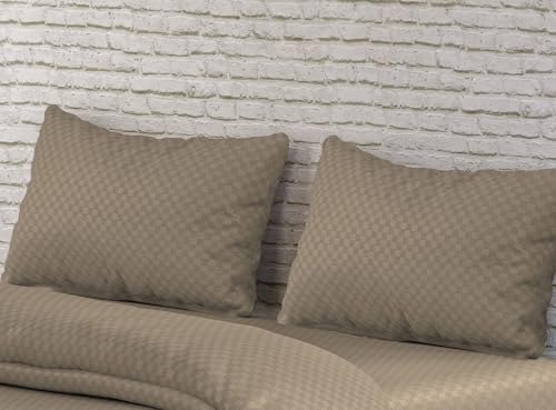 Image of Trance Home Linen 300TC 100% Cotton Jacquard Checks Pillow Covers | Set of 2 Pillow Cases |Standard Size (20 x 30 inch, Mocha)