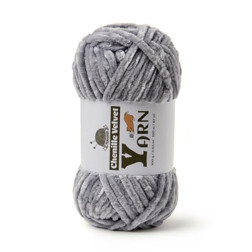 Image of Plush Chenille Chunky Yarn - Fluffy Velvet Yarn Crochet for Blanket Knitting and Crocheting - Soft Baby Yarns for Crocheting - Amigurumi Crochet Yarns 100g (87yds) (Light Gray)