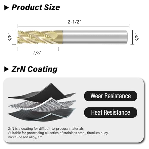 Image of 3 /8 inch Roughing End Mill 4 Flute Tungsten Carbide Milling Cutter Bits | ZrN Coating, for Alloy Steels, Hardened Steels