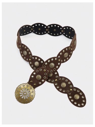 Image of RoseSeek Women's Cowgirl Boho Western Oval Waist Belt Hollow Out Studded Retro Belts Fashion Accessory