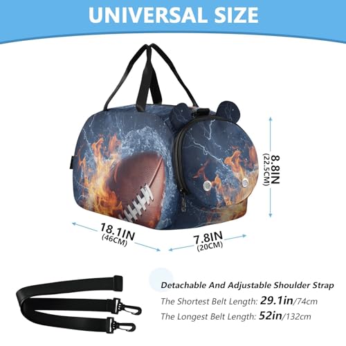 Kids Sports Duffel Bag for Boys & Girls - Fire American Football 100% Polyester Gym Bag with Separate Shoe Compartment, Adjustable Shoulder Strap, Compact Travel & Workout Gear Bag3