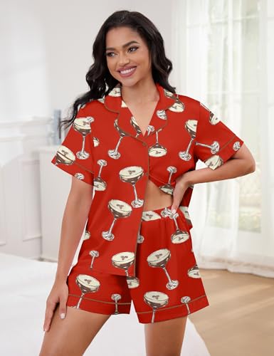 Image of SHESHOW Satin Pajamas for Women Set Preppy Animals Pjs Short Sleeve Shorts 2 Piece Loungewear Sets XS-XXL