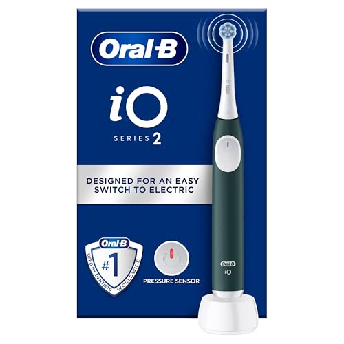Oral-B iO 2 elektrische Zahnbürste, Waldgrün, für Erwachsene, 3 Reinigungsmodi, sanft für das Zahnfleisch, weiche Bürste, Zubehör, Ersatzbürste, Ladegerät