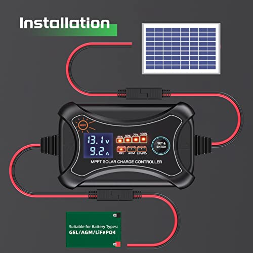 10A Mppt Solar Charge Controller, Bateria Power Solar Intelligent 10 Amp 12 Volt Solar Regulator With Lcd Display And Led Indicate Light Designed For 12V Gel Agm Lithium Lifepo4 Battery Charging #TOP7