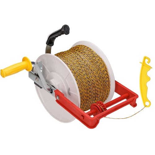 3:1 Geared Reel Prewound Polywire Electric Fence Wire Reel with Auxiliary Winding Handle Plus 1 Free 8 inch Insulgrip Suitable for Building Farm Electric Fences