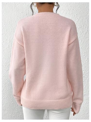 MakeMeChic Women's Crew Neck Sweater Bow Knot Sequin Long Sleeve Drop Shoulder Knit Top2