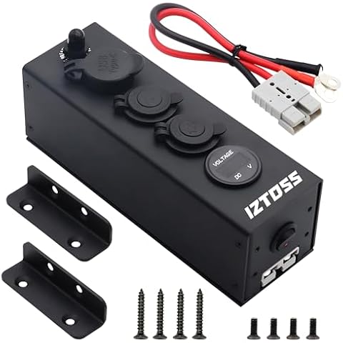 IZTOSS Multifunction Switch Panel Waterproof Cover 12 V Power Outlet Socket Overload Protector Dual USB Digital Voltmeter 2 Cigarette Lighter Sockets Quick Connect Plug Cable for Marine Boat Car Truck Cover