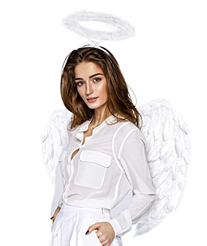 Protado Angel Wing & Halo Headband Costume, Women's White Feather Accessory for Cosplay Party, Halloween