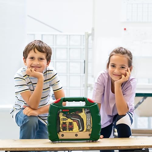 Theo Klein 8394 Bosch Ixolino Koffer | Mit Hammer, Schraubenschlüssel und vielem mehr | Batteriebetriebener Akkuschrauber Ixolino | Maße: 26,6 cm x 32 cm x 8,8 cm | Spielzeug für Kinder ab 3 Jahren