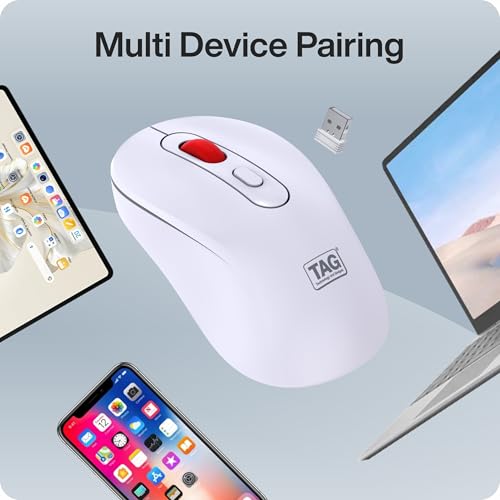 Image of TAG WM900 White /Red Wireless Mouse, 2.4GHz + Bluetooth, Silent Clicks, 10m Range, Type-C Charging, Adjustable DPI (800 /1200 /1600), 72 Hours Usage, for PC /Mobile /Tablet, Supports Windows /Mac /Linux /iOS