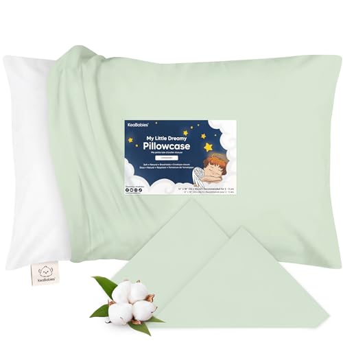 Image of KeaBabies Toddler Pillowcase 13 inchx18 inch - Organic Cotton Toddler Pillowcase for Kids, Boys, Girls, Soft & Durable Cotton Cover for Miniature Sleepy Pillows, Cute Colors, Pillow Sold Separately (Sage)