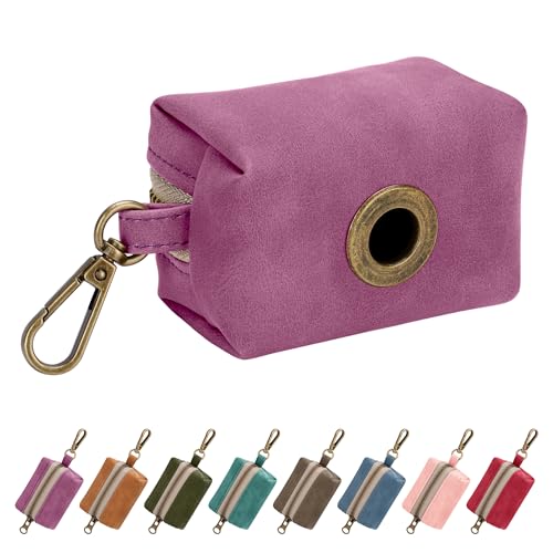 Image of Didog Dog Poop Bag Holder for Leash, Stylish PU Leather, Purplw