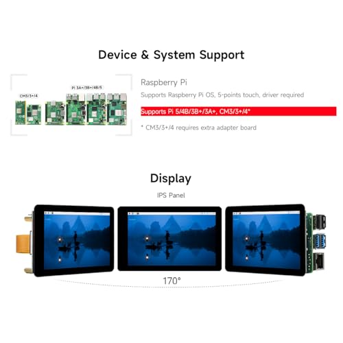 Image of waveshare 4inch Capacitive Touch Display Compatible with Raspberry Pi5 /4B /3B+ /3A+ /CM3+ /4 480x80 Resolution DSI Interface IPS Optical Bonding Screen