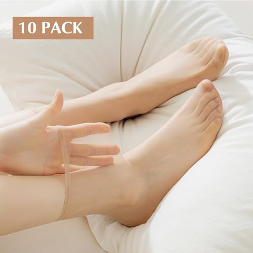 10 Pairs Sheer Ankle Socks Thin Nylon Socks Crystal Transparent Silky High Hosiery Socks Ultra-Thin No Show Elastic Socks Short Dress Stockings See Through Socks Low Cut Sheer Socks for Women Nude2