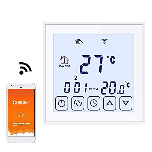 Beok Fußbodenheizung WiFi Thermostat, programmierbare Thermostate für elektrische Fußbodenheizungen, kompatibel mit Google Home/Alexa Echo Sprachsteuerung, Max. 16A TDS23WIFI-EP, 2Stück Cover