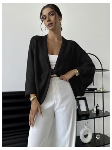 Image of GORGLITTER Women's Wrap Sweater Bat Wing Cropped Poncho Knit Tops | Oversized Cozy Pullover Sweaters, Lightweight, Asymmetrical 3 /4 Sleeve V Neck Tops, Fall Clothes 2026