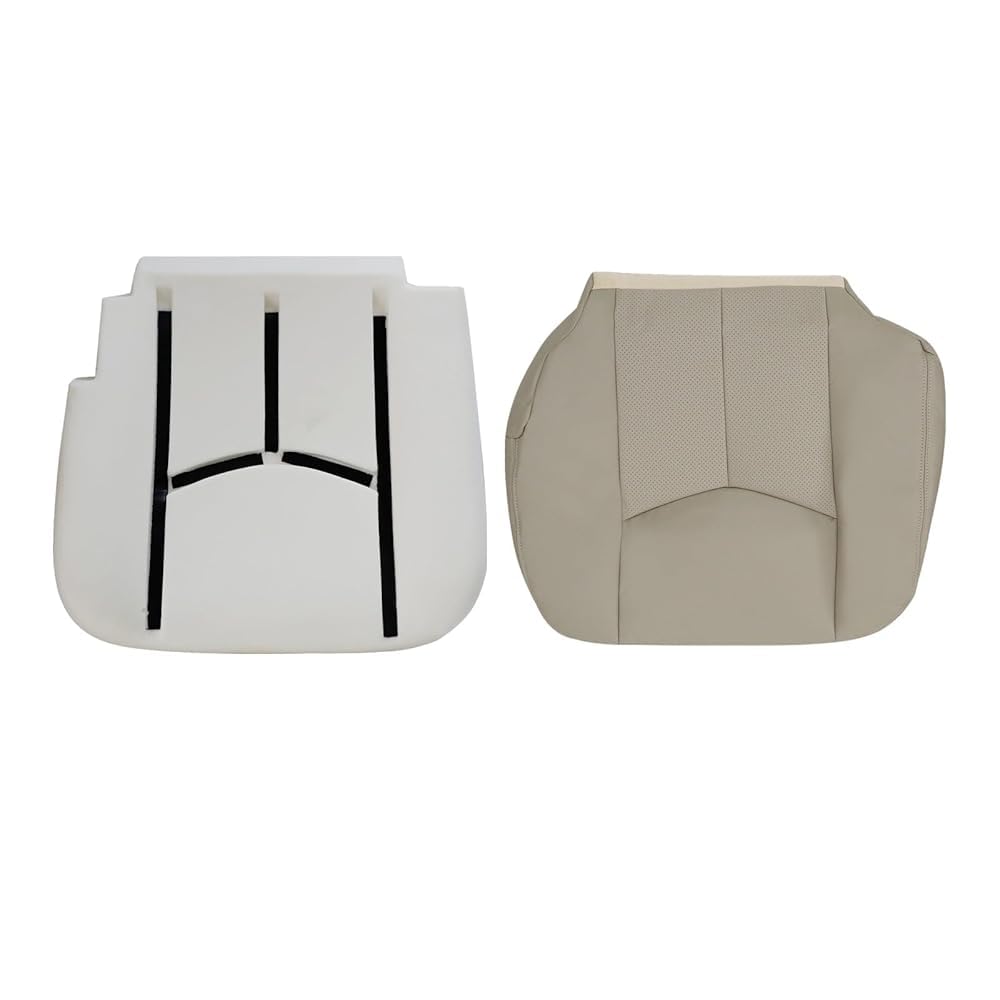 SecosAutoparts Front Driver Side Bottom & Foam Perforated Leather Seat Cover Light Tan #152 Compatible with Cadillac Escalade ESV EXT 2003 2004 2005 2006
