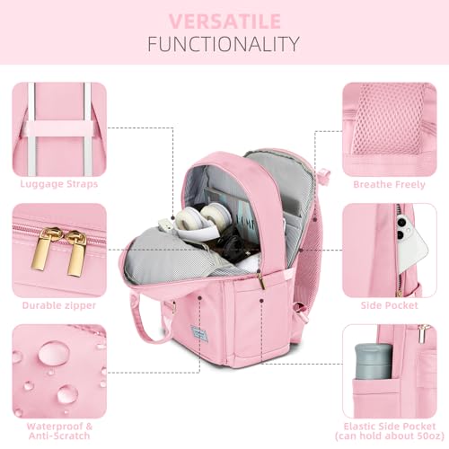 Image of LARVENDER Carry On Luggage 22x14x9 Airline Approved, Suitcases with Wheels | Hardside PP Carry On Suitcase with Backpack, Luggage Sets for Women Men, TSA Lock, Light Pink