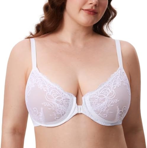 DELIMIRA Dames Voorsluiting BH met beugel Kant Large Size Volledige cups zonder inzetstukken Sargasso 75B