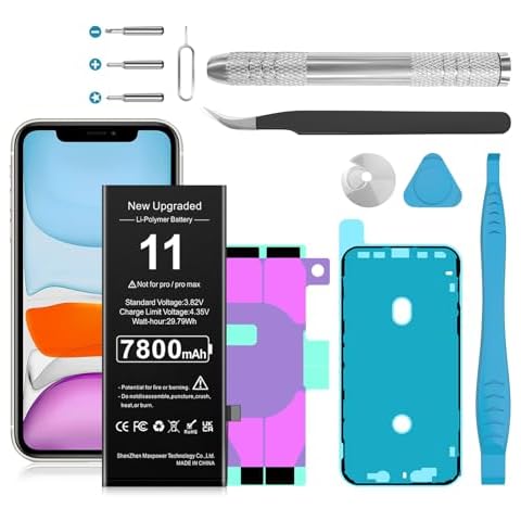 Battery for iPhone 11, Upgraded 7800mAh Ultra High Capacity Li-Polymer Battery Replacement for iPhone 11 Model A2111, A2221, A2223 with Repair Tool Kit Cover