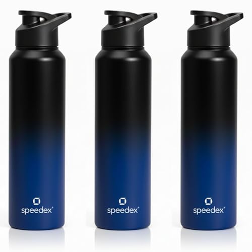 Image of Speedex Stainless Steel Water Bottle 1 Ltr, Leak Proof Sipper Cap, BIS Approved 1000 ml Metal Bottle For Daily, Office, School, Gym, Travel Use for Men, Women, Kids, Adults, Black Blue, Set of 3