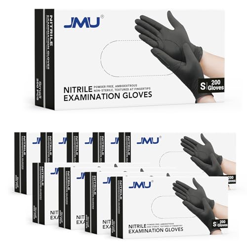 Image of JMU 2000 Black Nitrile Disposable Exam Gloves Small, 3.5 Mil, Latex-Free | Powder-Free, for Medical, Food Prep, Cleaning