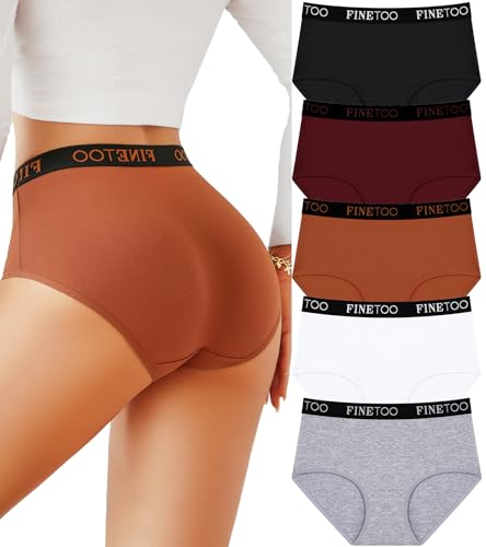 FINETOO Womens Underwear High Waisted Cotton Underwear for Women Soft Panties for Women Full Coverage Briefs 5 Pack