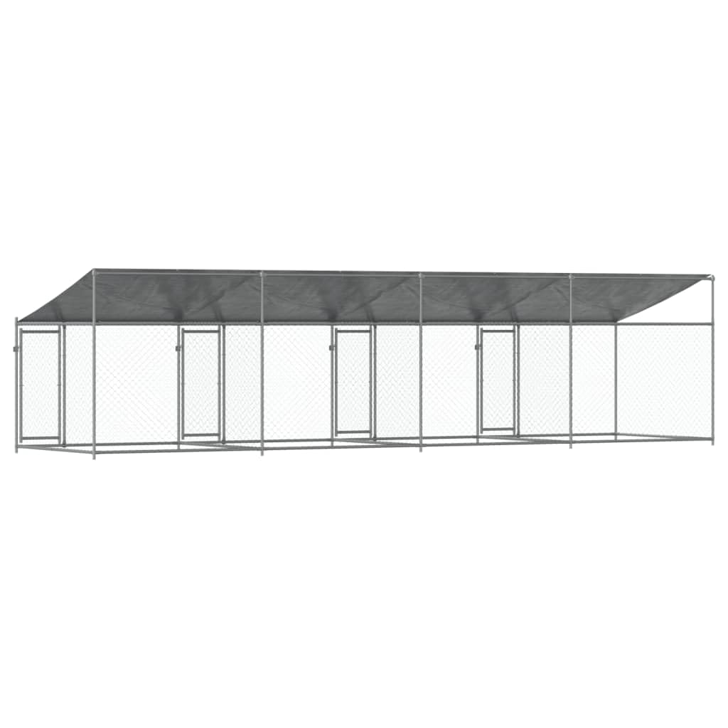 IKAYAA Recinto per Cani da Esterno Box per Cani da Esterno Cuccia Cane Esterno Gabbia Cani con Tetto e Porte Acciaio Zincato-8 x 2 x 2 m/3 uscite