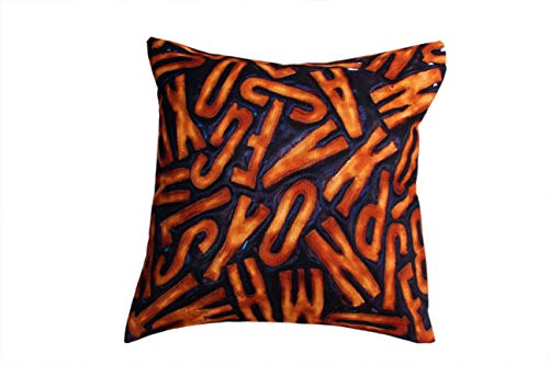 Image of RD TREND Jute Cushion Covers 16x16 Inch - Set of 5 | Digital Printed Decorative Throw Pillow Covers for Sofa, Couch, Living Room & Bedroom | Cushion Cases (Without Fillers)-Alphabatical Design