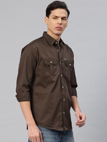 Image of Majestic Man Men's Washed Cotton Twill Casual Shirt -| with Dual Flap Pockets - Slim Fit | Full Sleeve | Casual Wear | Trendy & Comfortable