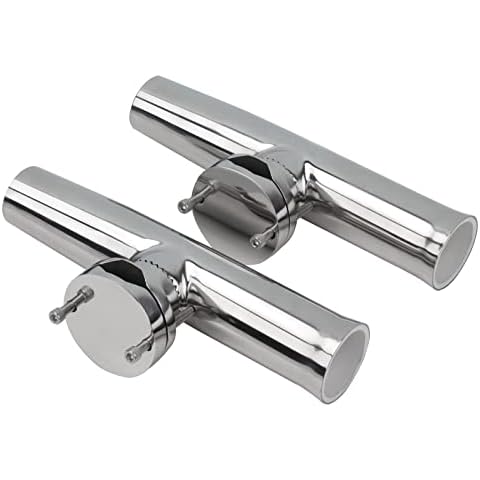 Pebbly Beach 2 pcs Clamp on Fishing Rod Holder, Stainless Steel Tournament Style Rod Rack for Rails 1-1/4" to 2" Cover