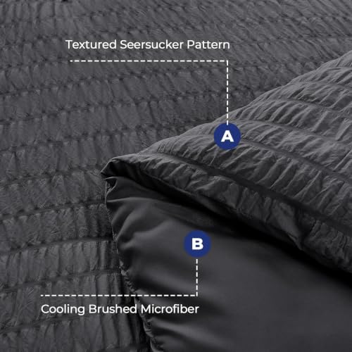 Image of HYMOKEGE Twin XL Comforter Set Seersucker 5 Pieces, All Season Luxury Bed in a Bag for Bedroom, Bedding Set with Comforter, Sheet, Pillowcase & Sham, Dark Grey