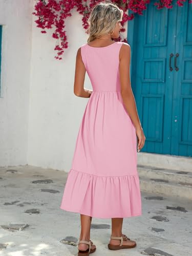 Image of HDLTE Women Summer Dresses 2025 Square Neck Tiered Tank Long Maxi Casual Sundress with Pockets