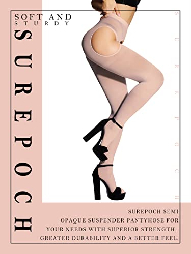 Image of SUREPOCH Suspender Tights for Women Plus Size Garter Belt White Control Top Pantyhose