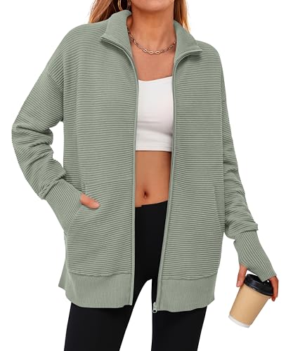 Image of PRETTYGARDEN Womens Long Sleeve Zip Up Ribbed Cardigan Sweaters