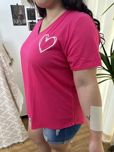 Image of CARCOS Plus Size Tops for Women Short Sleeve Raglan Striped Tee Color Block Crewneck /V Neck Tunic Loose Fit Summer XL-5XL