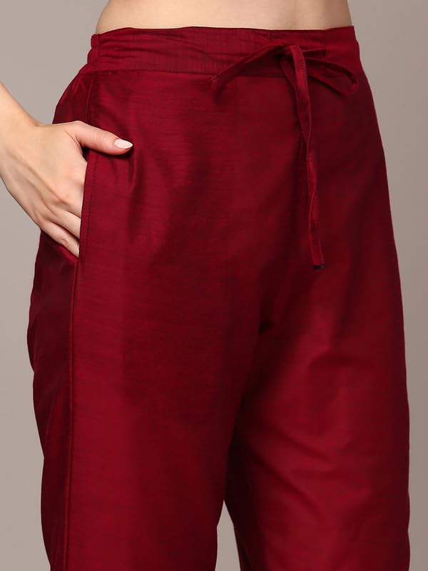 Image of Vaamsi Women's Chanderi Ethnic Motifs Woven Design Straight Kurta Pant With Dupatta With Cotton Inner