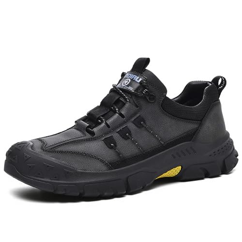 Mecolop Men's Waterproof Hiking Shoes Leather Casual Outdoor Low Walking Trekking Shoes for Men Black 11