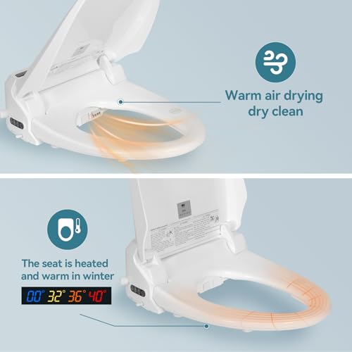 YOURLITE Bidet Toilet Seat, Elongated Toilet Seat Warm Water, Heated Seat Bidet with Remote Control,Self-cleaning Nozzle Temperature Adjustable LED Light, Need Electricity, White