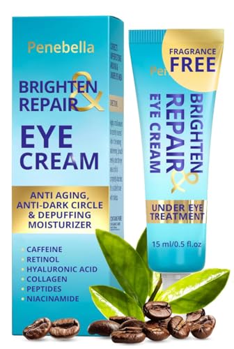 Under Eye Brightener for Dark Circles – 4 in 1 with Niacinamide, 5% Caffeine, Retinol & Peptides -...