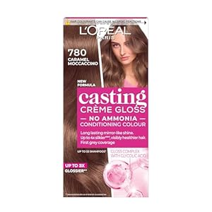L’Oréal Paris Ammonia Free Semi-Permanent Hair Dye, 780 Caramel Moccaccino, Natural Looking Finish, For up to 28 Shampoos, Casting Crème Gloss, 1 Application