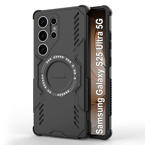 Image of amazon basics Back Case Cover for Samsung Galaxy S25 Ultra 5G | Magnetic Case with Built-in Metal Ring | Supports Mag-Safe Charger, Wallet & Car Mount | Shockproof Hybrid PC + TPU | Black