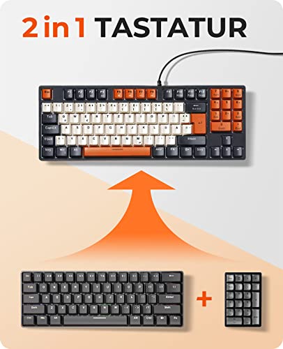 havit Mechanische Tastatur 90 Tasten Kabelgebundene Gaming Tastatur mit Buntes PBT Höhen Tastenkappen Red Switch QWERTZ Kompaktem Tastatur mit Nummernblock für PC Gamer - Image 6