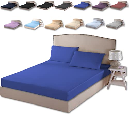 TheWhiteWater - Sábana bajera ajustable súper king + fundas de almohada a juego, sábana bajera de 30 cm de profundidad, sábana bajera de lujo y duradera, color liso y poliéster virgen (azul real) Cover