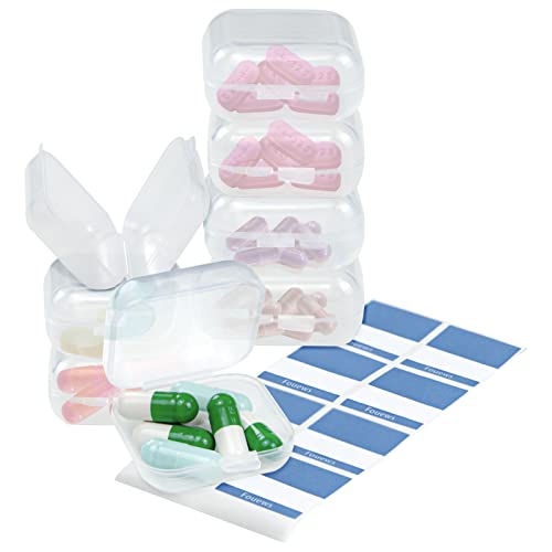 Fouews 8 Pack Pill Box, Organizer and Vitamin Containers, Travel Pill Organizer Case Mini Tiny Clear Plastic Storage Containers Portable for Pocket Purse 